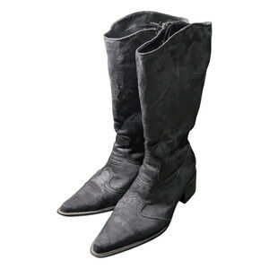 Women's Silhouettes Black Suede-Like-Mid-Calf-Western Pointed Toe Boots -Size 7
